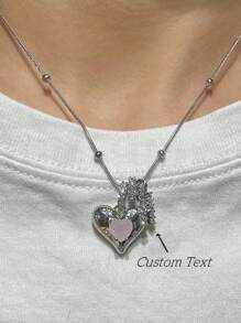 1pc Minimalist Cubic Zirconia Heart Gemstone Initial Letter DIY Necklace, Customized Simple Letter Name Necklace, Stainless Steel Initial Pendant Necklace, Fashionable Gift For Girlfriend, Mom, Family, Friend, Daughter, Anniversary, Valentine's Day, Mother's Day, Birthday, Graduation, Everyday Wear, Wedding, Prom