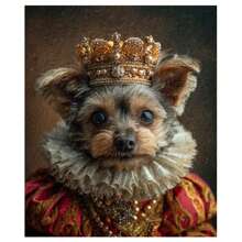 1 Pc Optional Frame Posters Wall Arts Animals Renaissance Royal Pet Portrait Photo Poster Funny Animal Wear Crown Canvas Painting Wall Art For Living Room Home Decor Mural ,Wall Art With Frame