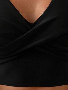 Conjunto De Tankini De Espalda Cruzada Descubierta De Unicolor, Para Playa En Verano,Bikini,Traje De Baño 2 Piezas,Trajes De Baño Mujer Dos Piezas,Trajes De Baño Mujer - Negro - Ver 6