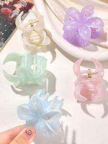 5件組果凍色漸層花朵髮夾 6cm 優雅女士髮飾，適用於髮髻/馬尾髮型，派對/婚禮裝飾髮夾，秋冬度假穿搭，夏季女款 - 彩色 - 查看 5