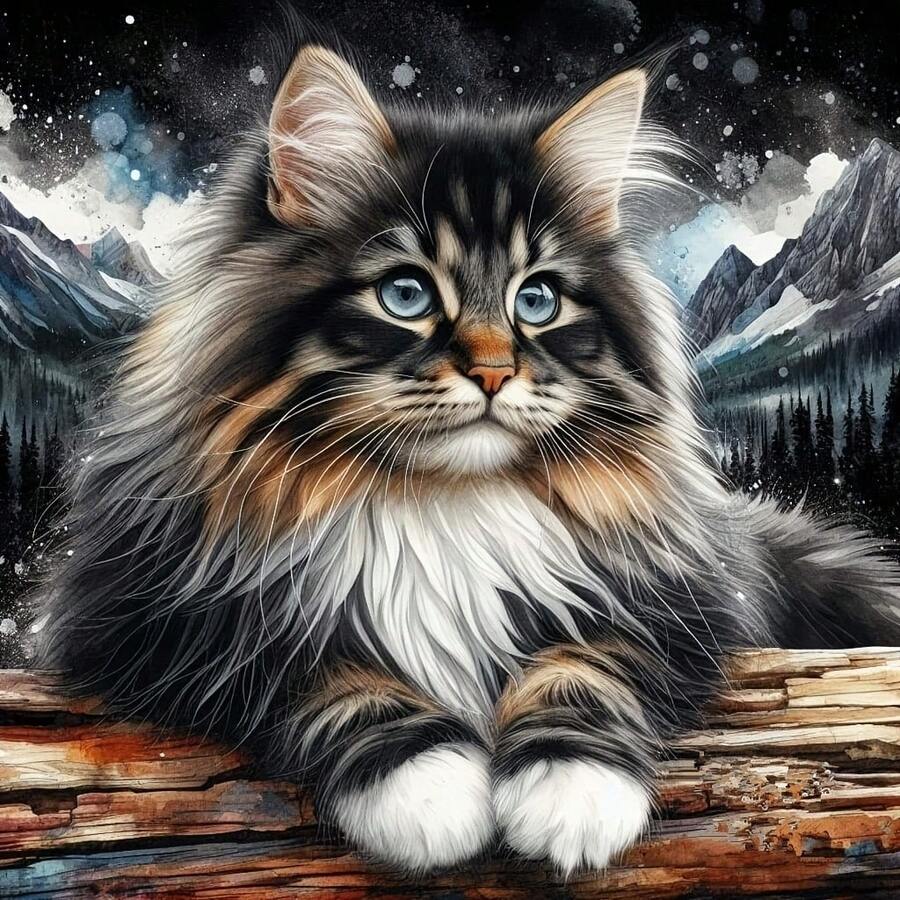 5D Diamond Painting Kit - Abstract Cat Landscape, DIY Circular Diamond Art Suitable For Adults And Beginners, Home Wall Decor Craft, Size 15.7X15.7 Inches, Frameless - Multicolor - View 1