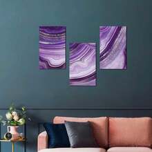 3pcs Modern And Fashionable Purple+Silver Wall Arts Canvas Posters, High-Definition Printing Optional Frame, Living Room Home Decoration Hanging Painting ,Wall Art With Frame - Purple Silver - View 3