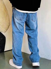 Vintage Washed Relaxed Casual Wide-Leg Jeans, Street Style