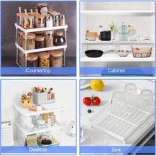 NiHome 4-Pack Stackable Plastic Kitchen Storage Shelf Foldable Rack - White Kitchen Cabinet Organizer And Storage Shelves Stackable Expandable Storage Racks For Counter Cabinet Pantry - 1 - Xem 2
