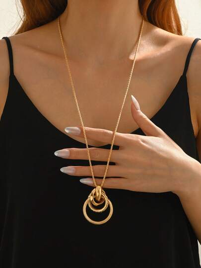 1 pieza Elegante collar colgante asimétrico de metal dorado vintage, adecuado para que las mujeres lo lleven en banquetes, fiestas, uso diario y al ir al trabajo