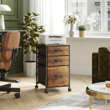 File Cabinet Mobile 3-Drawer Rolling Printer Stand For Home Office With Fabric Vertical Filing System, Fits A4 Or Letter Size - Brown - View 2