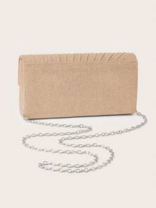 Shiny And Charming Evening Bag Clutch, Fashionable Women's Prom Bag Chain Shoulder Bag, Charming Pleated Envelope Bag, Match With Gorgeous Sequined Evening Dresses, Party Dresses, Wedding Dresses, Graduation Dresses, Suitable For Girls, Women To Attend Prom, Party, Dinner. - Champagne - View 8