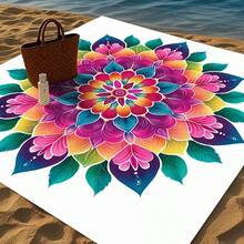 1 件曼陀罗花防水防沙沙滩毯，轻便耐用，适合海滩、度假、户外露营和野餐 - 彩色 - 查看 7