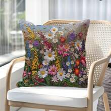 2D Flat Print Floral Throw Pillow Cover 1pc - Digital Print Flower & Leaf Design, 45x45cm Square Zippered Cushion Case - Machine Washable Woven Polyester For Sofa, Bedroom & Living Room Decor (Insert Not Included)