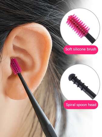 1/3pcs Spiral Double Headed Ear Cleaning Rod Silicone Brush Head, Portable Ear Cleaner,School,Back To School,Travel,Travel Essentials,Home Essentials,Ear Cleaner