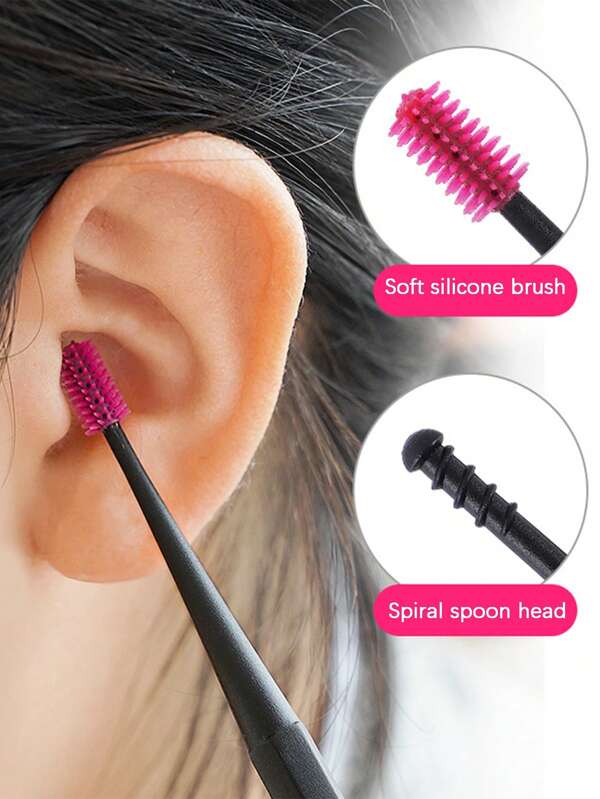 1/3pcs Spiral Double Headed Ear Cleaning Rod Silicone Brush Head, Portable Ear Cleaner,School,Back To School,Travel,Travel Essentials,Home Essentials,Ear Cleaner
