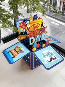 1pc Father's Day, Father's Birthday Pop-Up Greeting Card Box, Best Dad Folding 3D Craft Father's Day Surprise Gift Card, Father's Day Birthday Greeting Card, Gift Information Card, Father's Theme Party Decoration Card