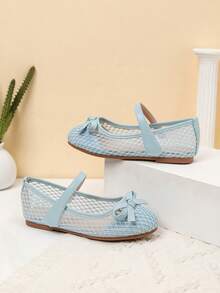 Girls Lightweight Mesh Bow Decor Flat Shoes, Suitable For Spring & Autumn - Blue - View 4