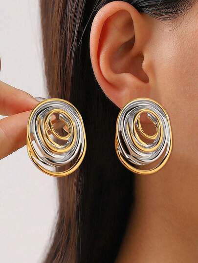 1 Pair Of Ladies Stainless Steel Golden Earrings Ewelry And Jwellery Crochet; Hug Design,Valentine's Day, Teacher's Day, Mother's Day, Back To School Season, Christmas, Halloween, Gift