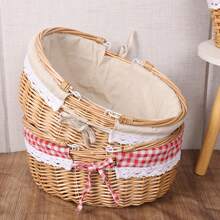 1 Stück Picknickkorb, herausnehmbares Futter, Weidenkorb Picknickkorb mit doppelten Klapphenkeln, stabiles Stofffutter, handgewebter handgemachter Picknickkorb, natürlicher handgefertigter geflochtener Korb