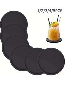 1/5PCS Round Silicone Cup Mat, Non-Slip Heat Resistant Reusable Drink Coaster For Table, Desk, Kitchen, Office, Bar 9.9cm(3.9in) - Multicolor - View 1