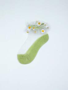 5 Pairs Lace Trim Daisy Floral Net Breathable Children Socks, Spring/Summer - Multicolor - View 6