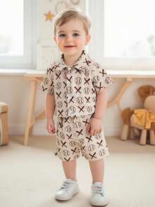 Toddler Baby Boy Summer Outfit Short Sleeve Shirts Top And Casual Shorts Set Cute Kids Clothes Toddler Boy Clothes Kid Summer Outfits Beach Wedding Birthday - 紅棕色 - 查看 4