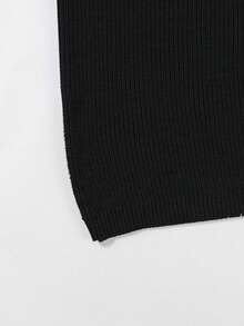 Camiseta de punto de manga corta de corte holgado y cuello redondo de unicolor para hombres de talla grande - Negro - Ver 9