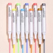 Languo 9 Color Acrylic Paint Marker,Flexible Head,Brightly Colored For Stackable Colors,Doodle Drawing,Handwriting,Learning Markers Art Supplies Stationery Back To School