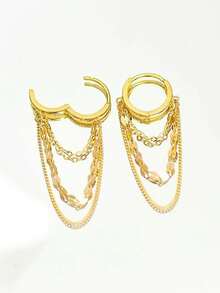 1 对精致不锈钢链环耳环，适合女士女孩，时尚日常珠宝礼物 - 流蘇耳環 - 查看 5