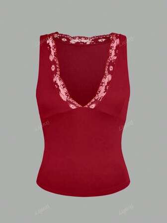 Top caraco sexy en dentelle à col en V pour femme, confortable, décontracté, polyvalent, idéal pour les vacances, les déplacements quotidiens, style années 2000, printemps/été