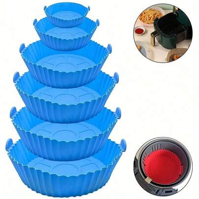 1 件/6 件空气炸锅硅胶内胆或更大，可重复使用的硅胶空气炸锅内胆锅烘焙篮配件更换易燃一次性羊皮纸顶部