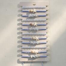 12pcs/Set Bohemian Style Ocean Blue Beaded Shell & Natural Stone Adjustable Bracelet Set, Suitable For Women Holiday & Party - Blue - View 3