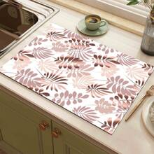 1pc Floral Pattern Coffee Maker Dish Drying Mat - Diatomaceous Earth Printed Drain Mat, Kitchen Counter Mat, Utensil Mat - Dish Drying Mat, Soft Diatomite Suitable For Kitchen Counter, Applicable For Coffee Makers, Espresso Machines, Etc.