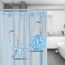 Sea Shower Curtain Hooks Decorative Starfish Shell Hangers For Clothing Towels Rust Proof Shower Hooks Ring For Bathroom Bathroom Decor