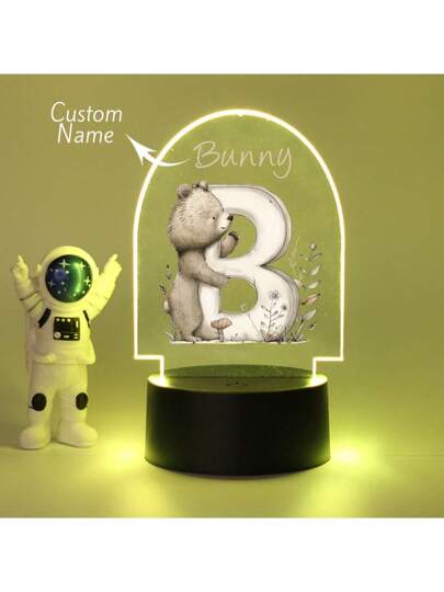 1pc Personalized Name Creative Gift Featuring 26-Letter Patterns Of Dinosaurs And Other Animals, Suitable For Boys, Girls Or Friends. 3D Light Effect LED Night Light, Warm Light, Birthday Gift, Decorative Light, Desktop Light, Night Lighting. Suitable For Valentine's Day, Valentine's Day Decoration. Waterproof, Mold-Resistant, Fashionable