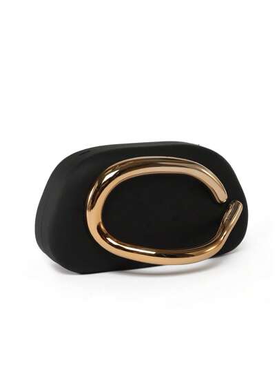 Borsa clutch alla moda e semplice con decorazione fibbia metallica, borsa vintage da cerimonia con catena metallica, ideale come regalo per uscite serali