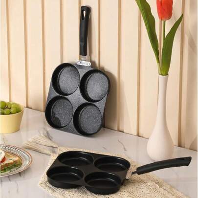 1pc Stainless Steel Frying Pan With 4 Cup Egg Cooker, Non-Stick Coated Multi-Function Breakfast Skillet, Suitable For Eggs, Pancakes, Crepes, Compatible With Gas & Induction Stove