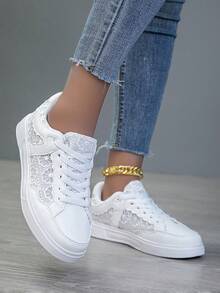 女士休闲运动鞋时尚街头潮流小白鞋轻便滑板鞋 - 白色 - 查看 4