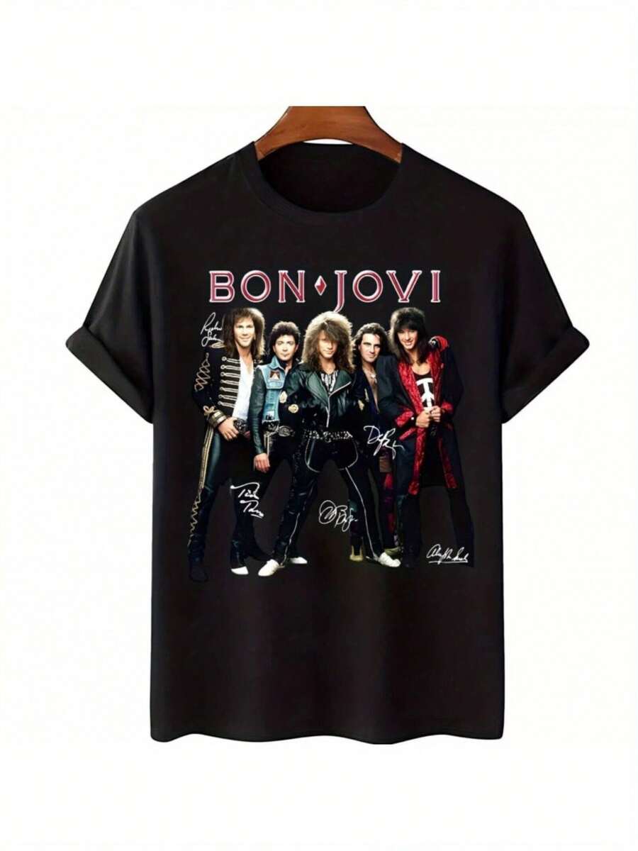 Band Signature Black Cotton TShirt, Casual Crew Neck Short Sleeve Tee, Rock Band Graphic Design, Sizes S To 5XL, Perfect For Fans Gifts, Band T Shirts - Black - View 1