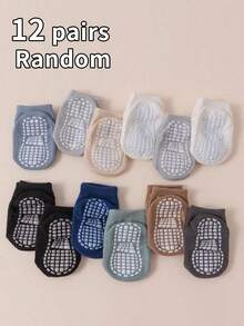 12 双防滑婴儿袜，适合男孩和女孩，春夏季 - 彩色 - 查看 43