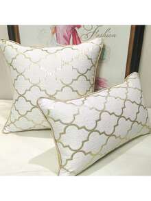 1pc Geometric Pattern Cushion Cover Without Filler, Modern Soft Stretchy Throw Pillow Cover For Household - White - View 4