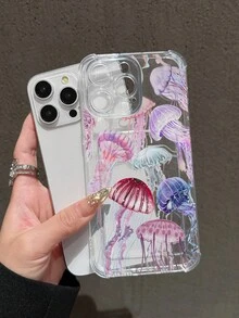 海洋彩色水母穿孔卡夹防震保护手机壳适用于 16 Pro Max / 11 / 12 / 13 / 14 Plus / 15 Pro