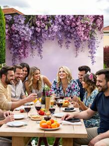 1pc Purple Wisteria Vine Wall Photography Backdrops Green Leaves Flowers Wall Party Banner 59.1*39.4/82.7*59.1/106.3*70.9 Inches Floral Newborn Shower Birthday Wedding Photo Background Indoor Outdoor Decoration Supplies