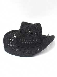 1pc Handmade Fashion Panama Straw Hat, Bohemian Beach Sun Hat, UV Protection Sun Cap, Casual Windproof Hat