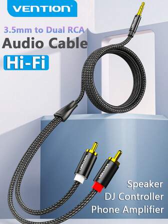 VENTION 3.5mmオーディオ―2RCAケーブル 1m ナイロンブレード スマートフォン 3.5mmジャック ステレオ⇔デュアルRCA オーディオYスプリッターコード DJコントローラー、Hi-Fiアンプ、スピーカー対応