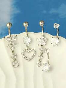 5pcs/Set Sexy Women's Navel Rings With Cubic Zirconia Flower, Butterfly, Heart Shaped Body Jewelry - 5 Belly Button Rings - View 3