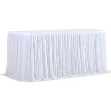 1pc Ivory Polyester Tabletop Skirt Fits 72inch/183cm Rectangle Tables, Wrinkle-Resistant Easy Clean Ruffle Tablecloth For Birthday Cake Table Decor, Banquet And Wedding Party, Bridal Shower, Various Celebration Events - Ivory - View 3