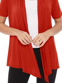 Casual Solid Short Sleeve Open Front Draped Cardigan For Office & Everyday Wear - 鏽 - 查看 5