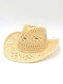 1pc Handmade Fashion Panama Straw Hat, Bohemian Beach Sun Hat, UV Protection Sun Cap, Casual Windproof Hat