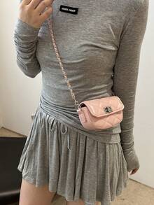 Mini Round Crossbody Bag For Women, Fashionable Versatile Chain Strap Shoulder Handbag With Flap Closure - Pink - View 3