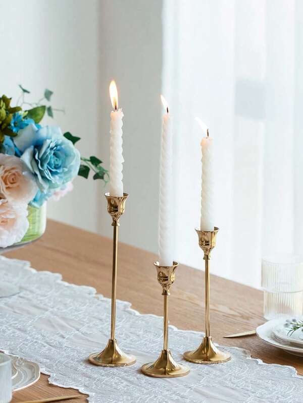 3 stuks 9 inch messing gouden metalen conische kaarsenhouder, vintage moderne decoratie middenkaarshouder, geschikt voor open haard, bruiloft, feest, diner bij kaarslicht, woonkamertafel, keuken, slaapkamerbureau, buitentuin, feestdecoratie, Moederdag, verhuizing, verjaardag, cadeaus voor terug naar school