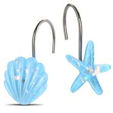 Sea Shower Curtain Hooks Decorative Starfish Shell Hangers For Clothing Towels Rust Proof Shower Hooks Ring For Bathroom Bathroom Decor