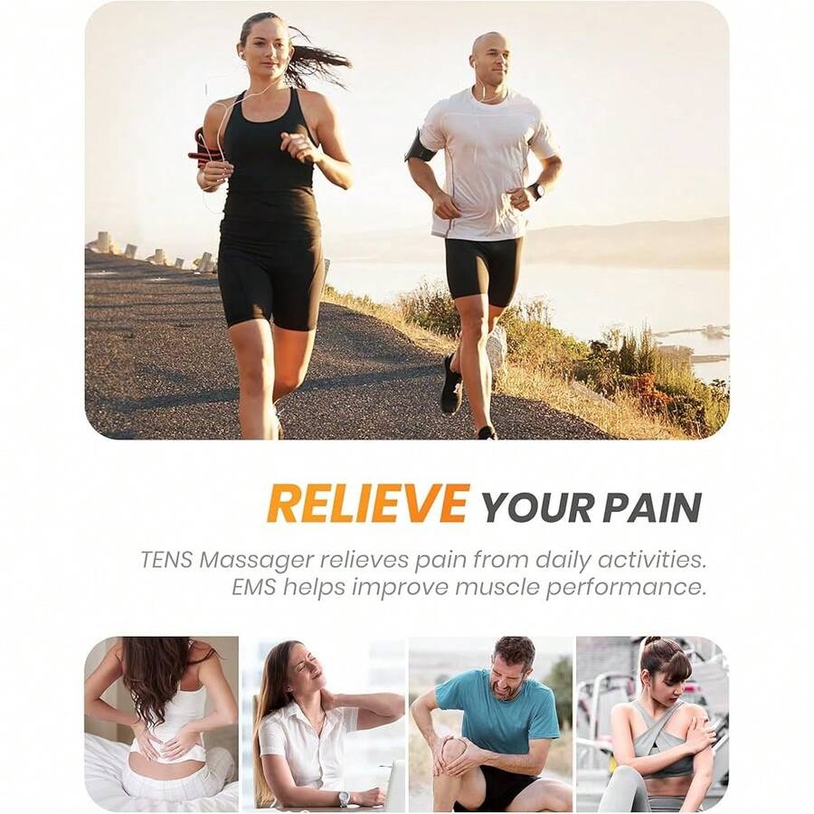 30 Modes TENS EMS Unit Compact Muscle Stimulator For Pain Relief, Rechargeable & Portable Dual Channel EMS Muscle Stimulator With 30 Intensity Levels And 12 Electrode Tens Unit Replacement Pads - Black - View 1