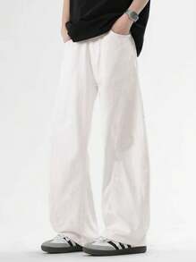 1 pieza Pantalones vaqueros holgados de estilo estadounidense de 100% algodón de ajuste suelto y pierna ancha para hombres